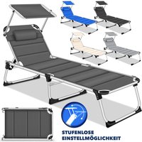 Tillvex - Sonnenliege mit Dach und Kopfkissen Grau - Basic Polsterung Gartenliege Liegestuhl klappbar Strandliege mit verstellbarer Rückenlehne, von TILLVEX