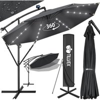 tillvex Alu Ampelschirm Anthrazit LED Solar Ø 350 cm mit Kurbel Sonnenschirm mit An-/Ausschalter Gartenschirm UV-Schutz Aluminium Kurbelschirm mit von TILLVEX