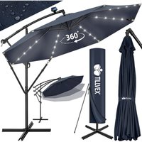 tillvex Alu Ampelschirm Blau LED Solar Ø 300 cm mit Kurbel Sonnenschirm mit An-/Ausschalter Gartenschirm UV-Schutz Aluminium Kurbelschirm mit Ständer von TILLVEX