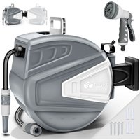 tillvex Schlauchtrommel Wasser 15+2m Grau mit Wandhalterung + Tragegriff Schlauchaufroller mit Handbrause und Gartenschlauch 180° Schwenkbar tillvex Schlauchtrommel Wasser 15+2m Grau mit Wandhalterung + Tragegriff Schlauchaufroller mit Handbrause und Gartenschlauch 180° Schwenkbar von TILLVEX