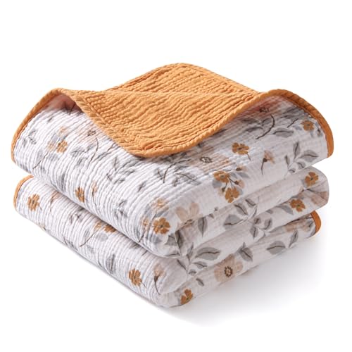 TILLYOU 1er Set Musselin Decke 4-lagig Pucktuch Baby 75x100 cm Musselintücher Baby Tuch 100% Baumwolle Babydecke, Gelber Jasmin von TILLYOU