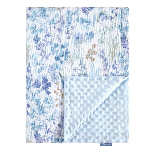 TILLYOU Babydecke Baumwolle 75x100 cm Doppelseitig Kinderdecke Musselin Decke Baby Krabbeldecke für Neugeborene, Blaue Blumen von TILLYOU
