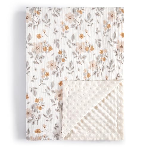 TILLYOU Babydecke Baumwolle 75x100 cm Doppelseitig Kinderdecke Musselin Decke Baby Krabbeldecke für Neugeborene, Gelber Jasmin von TILLYOU
