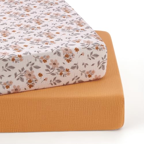 TILLYOU Musselin Spannbettlaken 2er Set Bettlaken Kinderbett 70x140 cm 100% Baumwolle Spannbettlaken Baby, Gelber Jasmin TILLYOU Musselin Spannbettlaken 2er Set Bettlaken Kinderbett 70x140 cm 100% Baumwolle Spannbettlaken Baby, Gelber Jasmin von TILLYOU