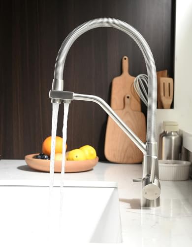 TIMACO 3 Wege Wasserhahn Küche,Küchenarmatur-360° Drehbar,mit 3 in 1 Wasserhahn für Wasserfilter,Spiralfederarmatur Trinkwasserhahn mit Doppelhebel,Hochdruck von TIMACO