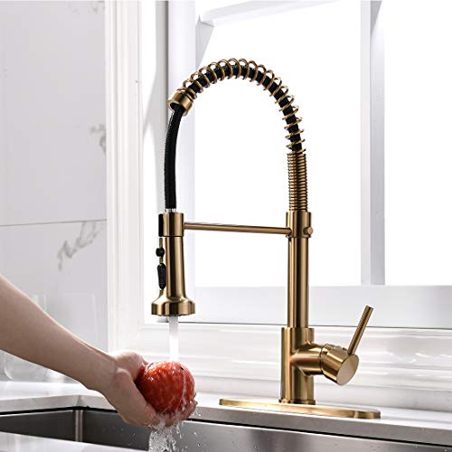 TIMACO Gebürstetes Gold Küchenarmatur mit 360° Drehbar, mit Pull-Down-Sprühgerät Armatur Mischbatterie, handelsüblicher Einhand-Küchenarmatur aus gebürstetem Gold Wasserhahn Küche TIMACO Gebürstetes Gold Küchenarmatur mit 360° Drehbar, mit Pull-Down-Sprühgerät Armatur Mischbatterie, handelsüblicher Einhand-Küchenarmatur aus gebürstetem Gold Wasserhahn Küche von TIMACO