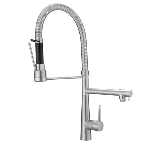 TIMACO Großer Küchenarmatur mit Spiralfeder,22,36in, 360° Schwenkbare Spültischarmaturen mit Zwei Auslauf, Wasserhahn Küchen & Handheld nozzles- Hochdruck,Gebürsteter Nickel TIMACO Großer Küchenarmatur mit Spiralfeder,22,36in, 360° Schwenkbare Spültischarmaturen mit Zwei Auslauf, Wasserhahn Küchen & Handheld nozzles- Hochdruck,Gebürsteter Nickel von TIMACO