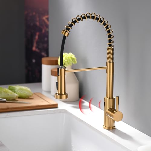 TIMACO Infrarot Sensor Wasserhahn Küche Mit Ausziehbare Brause Küchenarmatur 360° Schwenkbar Mischbatterien für Küche Einhandmischer für Küchen Spiralfederarmatur Spültischarmatur,Gebürstetes Gold TIMACO Infrarot Sensor Wasserhahn Küche Mit Ausziehbare Brause Küchenarmatur 360° Schwenkbar Mischbatterien für Küche Einhandmischer für Küchen Spiralfederarmatur Spültischarmatur,Gebürstetes Gold von TIMACO