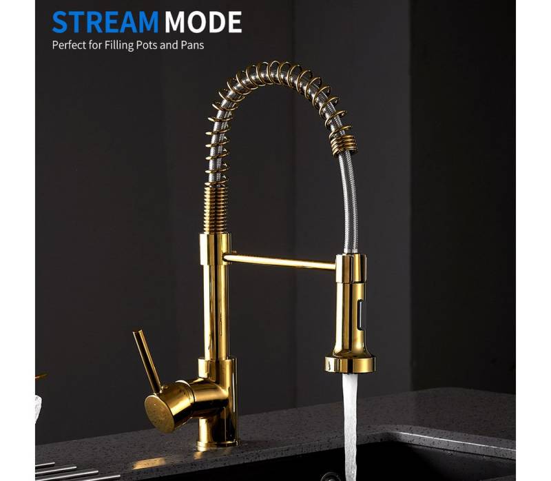 TIMACO Küchenarmatur (Hochdruck Armatur Küche ( und Mit LED) , Wasserhahn Küche Mit Brause Ausziehbar,360° drehbar) von TIMACO