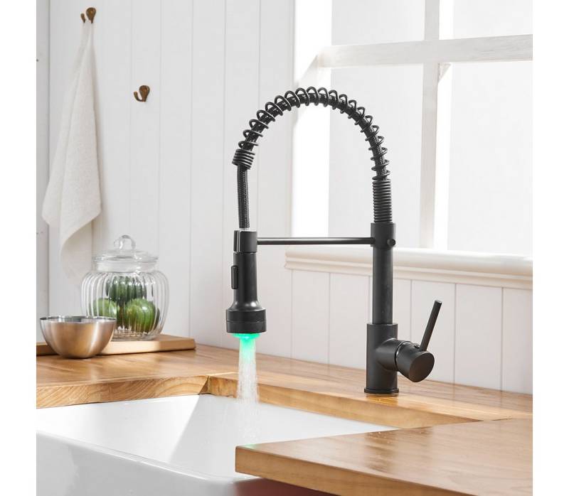 TIMACO Küchenarmatur (Hochdruck Armatur Küche ( und Mit LED) , Wasserhahn Küche Mit Brause Ausziehbar,360° drehbar) von TIMACO