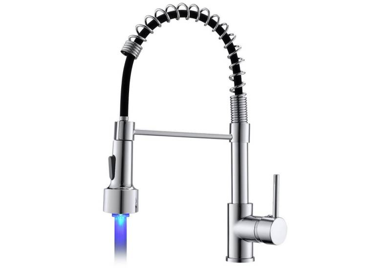 TIMACO Küchenarmatur (Hochdruck Armatur Küche ( und Mit LED) , Wasserhahn Küche Mit Brause Ausziehbar,360° drehbar) von TIMACO