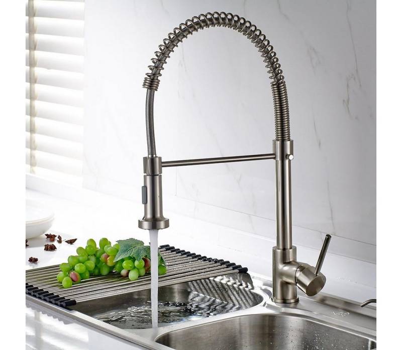 TIMACO Küchenarmatur (Hochdruck Armatur Küche ( und Mit LED) , Wasserhahn Küche Mit Brause Ausziehbar,360° drehbar) von TIMACO