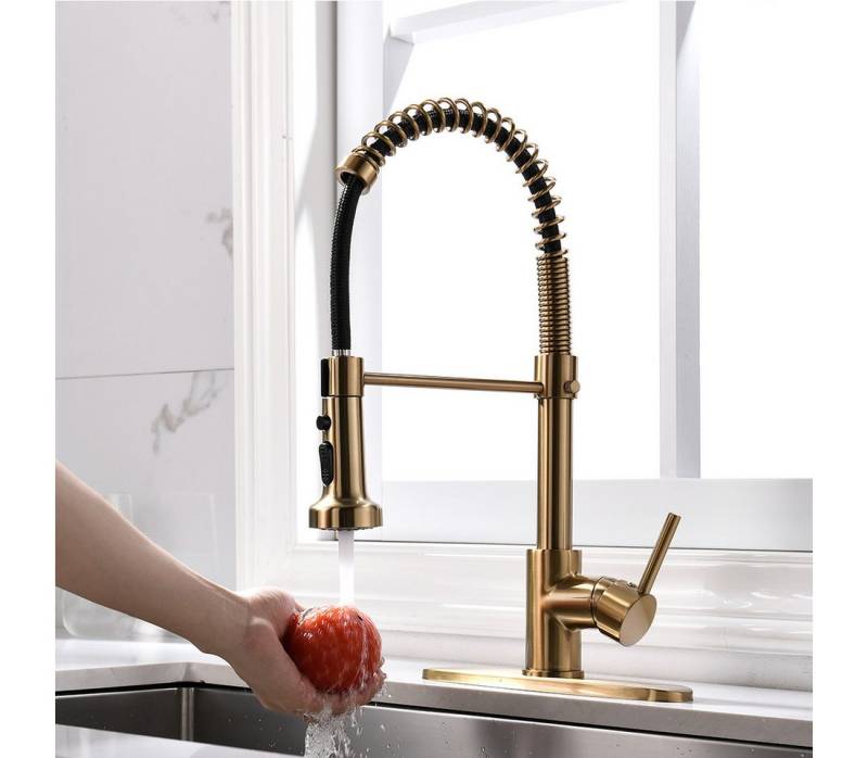 TIMACO Küchenarmatur (Hochdruck Armatur Küche ( und Mit LED) , Wasserhahn Küche Mit Brause Ausziehbar,360° drehbar) von TIMACO