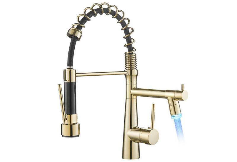 TIMACO Küchenarmatur (Hochdruck Wasserhahn Küche ( und Mit LED) , Armatur Küche Mit Brause Ausziehbar,360° drehbar) von TIMACO