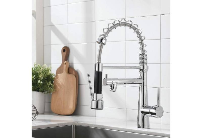 TIMACO Küchenarmatur (Hochdruck Wasserhahn Küche ( und Mit LED) , Armatur Küche Mit Brause Ausziehbar,360° drehbar) von TIMACO