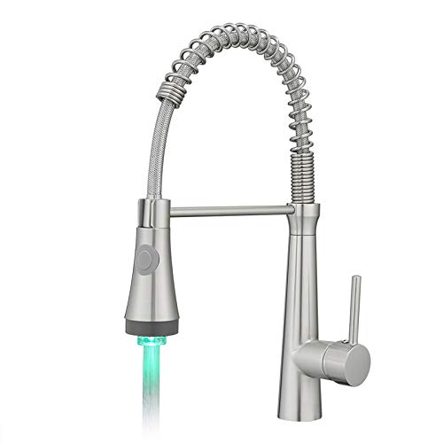 TIMACO LED Wasserhahn Küchen mit Spiralfeder, 360°Schwenkbare Spültischarmaturen,Küchenarmatur & Brause ausziehbar- Hochdruck, Gebürstetes Nickel TIMACO LED Wasserhahn Küchen mit Spiralfeder, 360°Schwenkbare Spültischarmaturen,Küchenarmatur & Brause ausziehbar- Hochdruck, Gebürstetes Nickel von TIMACO