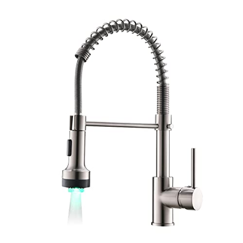 TIMACO LED Küchenarmatur mit Spiralfeder,Wasserhahn Küchen 360°Schwenkbare Spültischarmaturen,Brause ausziehbar- Hochdruck, Gebürstetes Nickel TIMACO LED Küchenarmatur mit Spiralfeder,Wasserhahn Küchen 360°Schwenkbare Spültischarmaturen,Brause ausziehbar- Hochdruck, Gebürstetes Nickel von TIMACO