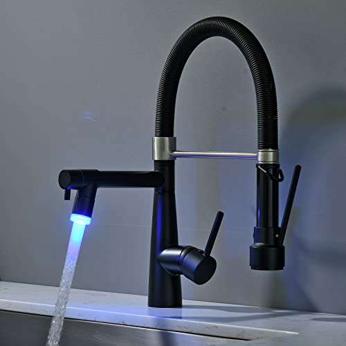 TIMACO Schwarz LED Wasserhahn Küche,Küchenarmatur mit Schloss Brause Ausziehbar - 360° Schwenkbarz- Pull-Down-Spray - Hochdruck von TIMACO