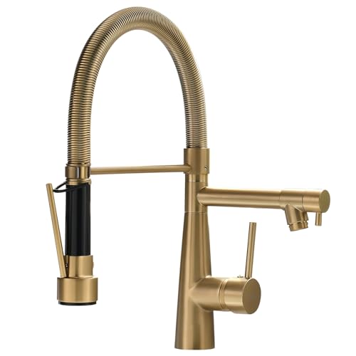 TIMACO Wasserhahn Küche Gebürstetes Gold mit Schloss Brause Ausziehbar - 360° Schwenkbare- Pull-Down-Spray - Hochdruck - Gebürstetes Gold Küchenarmatur von TIMACO