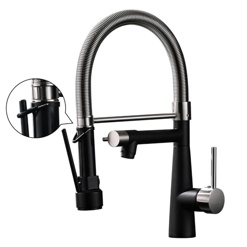 TIMACO Wasserhahn Küche mit Schloss Brause Ausziehbar - 360° Schwenkbarz- Einhebel Mischbatterie & Pull-Down-Spray - Hochdruck - Gebürstetes Nickel und Schwarz von TIMACO