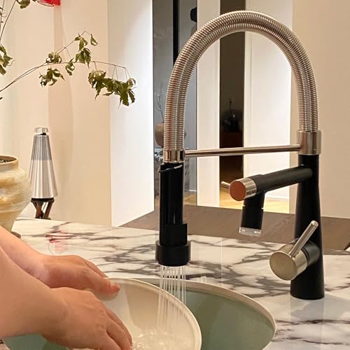 TIMACO Wasserhahn Küche mit Schloss Brause Ausziehbar - 360° Schwenkbarz- Einhebel Mischbatterie & Pull-Down-Spray - Hochdruck - Gebürstetes Nickel und Schwarz TIMACO Wasserhahn Küche mit Schloss Brause Ausziehbar - 360° Schwenkbarz- Einhebel Mischbatterie & Pull-Down-Spray - Hochdruck - Gebürstetes Nickel und Schwarz von TIMACO