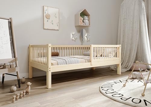TIMBEE - Alfi - Kinderbett 90x180 cm - Bett Holz Unlackiert - Einzelbett für Kinder mit Lattenrost und Rausfallschutz Abnehmbar - Hohe Beine - Belastbar bis 100 kg - aus Kiefernholz Klasse 1 TIMBEE - Alfi - Kinderbett 90x180 cm - Bett Holz Unlackiert - Einzelbett für Kinder mit Lattenrost und Rausfallschutz Abnehmbar - Hohe Beine - Belastbar bis 100 kg - aus Kiefernholz Klasse 1 von TIMBEE