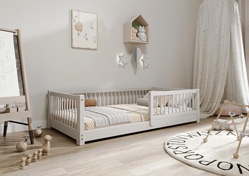 TIMBEE - Alfi - Kinderbett 90x200 cm - Bett Grau - Einzelbett für Kinder mit Lattenrost und Rausfallschutz Abnehmbar - Belastbar bis 100 kg - aus Kiefernholz Klasse 1 TIMBEE - Alfi - Kinderbett 90x200 cm - Bett Grau - Einzelbett für Kinder mit Lattenrost und Rausfallschutz Abnehmbar - Belastbar bis 100 kg - aus Kiefernholz Klasse 1 von TIMBEE