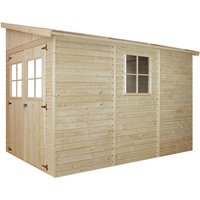 Anbau-Gartenhaus Holz 6 m² ohne Seitenwand- Abstellraum mit Fenstern und imprägniertem boden − H243xL318xB216 cm − Gartenwerkstatt − Timbela von TIMBELA