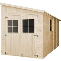 Anbau-Gartenhaus Holz 8 m² - Abstellraum mit Fenstern − H244xL416xB218 cm − Plattenkonstruktion aus Naturholz − Gartenwerkstatt − Timbela M340A von TIMBELA