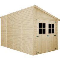 Holz Gartenschuppen (mit Seitenwand) - Abstellkammer mit Fenstern - H244x216x416 cm/8 m2 Naturholz-Shiplap-Schuppen - Gartenwerkstatt - Fahrrad von TIMBELA
