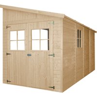 Anbau-Gartenhaus Holz 8 m² ohne Seitenwand- Abstellraum mit Fenstern und imprägniertem boden − H243xL416xB216 cm − Geräteschuppen − Timbela M340+M340G von TIMBELA