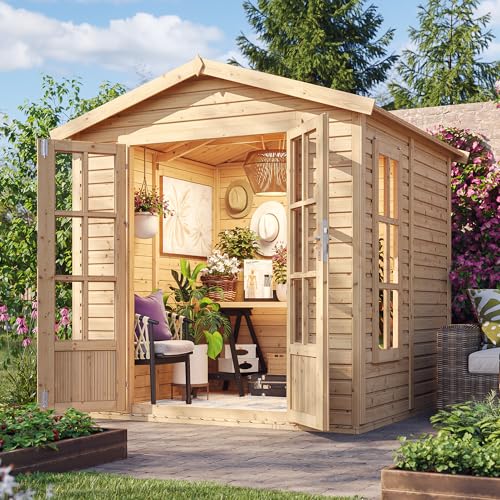 Garten Holzhaus mit Bitumenschindeln der grau Farbe, B233xT222xH233 cm, Modernes Gartenhaus als Home-Office, Abschließbares Gartenhaus, Home Office im Garten oder Garten-Studio TIMBELA M351FB von TIMBELA
