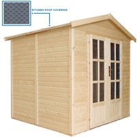 Garten Holzhaus mit Bitumenschindeln der grau Farbe, B233xT222xH233 cm, Modernes Gartenhaus als Home-Office, Abschließbares Gartenhaus, Home Office von TIMBELA