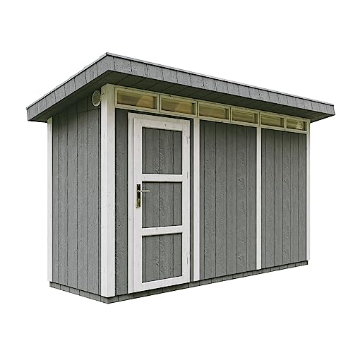 Gartenhaus Holz Basis LP SmartSide 4,3m² mit Boden und Bitumenfliesen - Geräteschuppen B161xL411xH239 cm - Gartenhütte TIMBELA M902 - Cavern Steel von TIMBELA