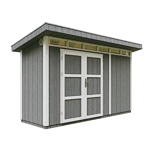 Gartenhaus Holz Basis LP SmartSide 4,3m² mit Boden und Bitumenfliesen - Geräteschuppen B161xL411xH239 cm - Gartenhütte TIMBELA M902A - Cavern Steel von TIMBELA