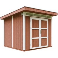 Gartenhaus Premium Qualität 5,9m² - L279xW293cm- All-Inclusive-Set mit Boden, Bitumen-Dachziegeln, Farbset- LP Smartside - Timbela M903A REDWOOD RED von TIMBELA