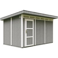 Gartenhaus Premium Qualität 8,7m² - L279xW412cm- All-Inclusive-Set mit Boden, Bitumen-Dachziegeln, Farbset- lp Smartside Timbela M904 cavern steel von TIMBELA