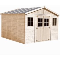 Gartenhaus holz 16 m² − Abstellraum mit Fenstern und imprägniertem boden − H246xL420xB418 cm − Plattenkonstruktion aus Naturholz − Timbela M330+M330G von TIMBELA