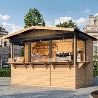 Holz Gartenhaus, Marktbude Holz, Qualitäts Schiffslatten Kiefern Fichte Verkaufsstand Holzhaus mit Theke 263 x 336 cm / 6 m² - TIMBELA M150BZ von TIMBELA