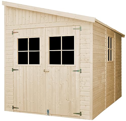 Holz Gartenschuppen (mit Seitenwand) MIT IMPRÄGNIERTEM Boden - Abstellkammer mit Fenstern - H244x216x318 cm/6,2 m2 - Gartenwerkstatt - Fahrrad- Geräteschuppen TIMBELA M339A+M339G von TIMBELA