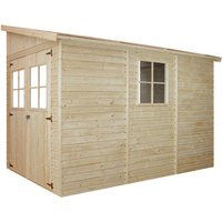 Anbau-Gartenhaus Holz 6 m² ohne Seitenwand- Abstellraum mit Fenstern − H243xL318xB216 cm − Plattenkonstruktion aus Naturholz − Gartenwerkstatt − von TIMBELA