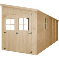Anbau-Gartenhaus Holz 10 m² ohne Seitenwand- Abstellraum mit Fenstern − H243xL513xB216 cm − Plattenkonstruktion aus Naturholz − Gartenwerkstatt − von TIMBELA