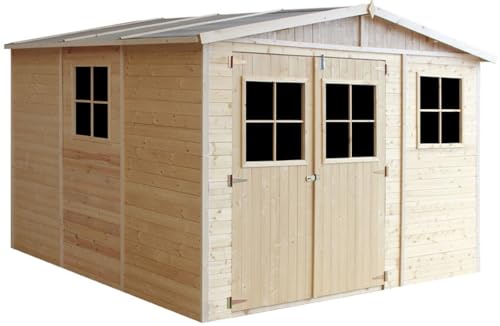 Holz Gartenschuppen - Abstellkammer mit Fenstern - H226x316x324 cm/9 m² Naturholz-Shiplap-Schuppen - Gartenwerkstatt - Fahrrad- Geräteschuppen TIMBELA M335 von TIMBELA