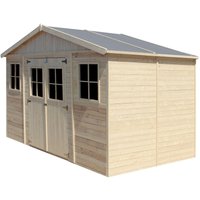 Gartenhaus holz 8 m² − Abstellraum mit Fenstern − H246xL418xB220 cm − Plattenkonstruktion aus Naturholz − Gartenwerkstatt − Timbela M332 von TIMBELA