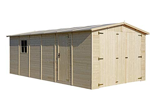 Holzgarage - Abstellraum mit Fenstern- H222x616x324 cm /18 m2 - Plattenkonstruktion aus Naturholz - Gartenwerkstatt - Auto- und Geräteschuppen -TIMBELA M102 von TIMBELA