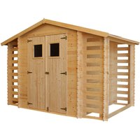 Gartenhaus mit Brennholzregal aus Holz 5,47 m2 - Gartenschuppen Holz – B206xL328xH218 cm - Geräteschuppen Timbela M391 von TIMBELA