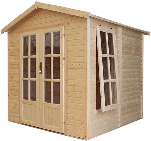 Garten Holzhaus mit Bitumenschindeln der schwarz Farbe, B233xT222xH233 cm, Modernes Gartenhaus als Home-Office, Abschließbares Gartenhaus, Home Office im Garten oder Garten-Studio TIMBELA M351FB von TIMBELA