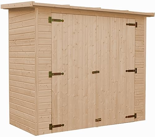 TIMBELA Gartenhaus Holz H194x123x223 cm/2.1 m², mit 17 mm Wandstärke - Geräteschuppen Holz ohne Boden, Gartenhütte Holz, Fahrrad Schuppen, Gerätehaus - Wasserfestes Dach TIMBELA M348 von TIMBELA