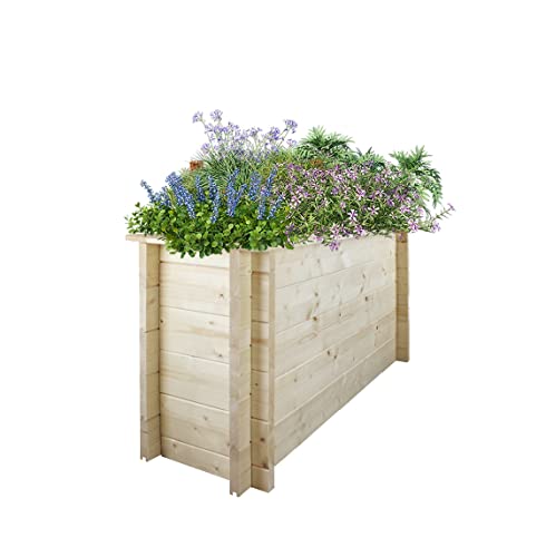 TIMBELA Hochbeet Holz - 118x38xH57 cm - Blumenbeet für Garten - Kräuterbeet - Pflanzkasten Holz - Hochbeet Balkon Garten Terrasse - Solid 28 mm Pine/Spruce Wood M614 von TIMBELA