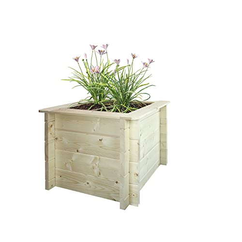 TIMBELA Hochbeet Holz - 58x58xH46 cm - Hochbeete für Garten - Kräuterbeet - Blumenkasten Holz - Pflanzkasten Holz - Hochbeet Balkon Garten Terrasse - Solid 28 mm Pine/Spruce Wood M617 von TIMBELA